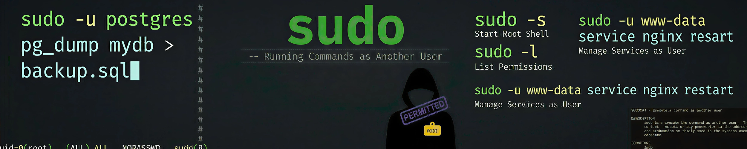 A graphic of the sudo linux command.